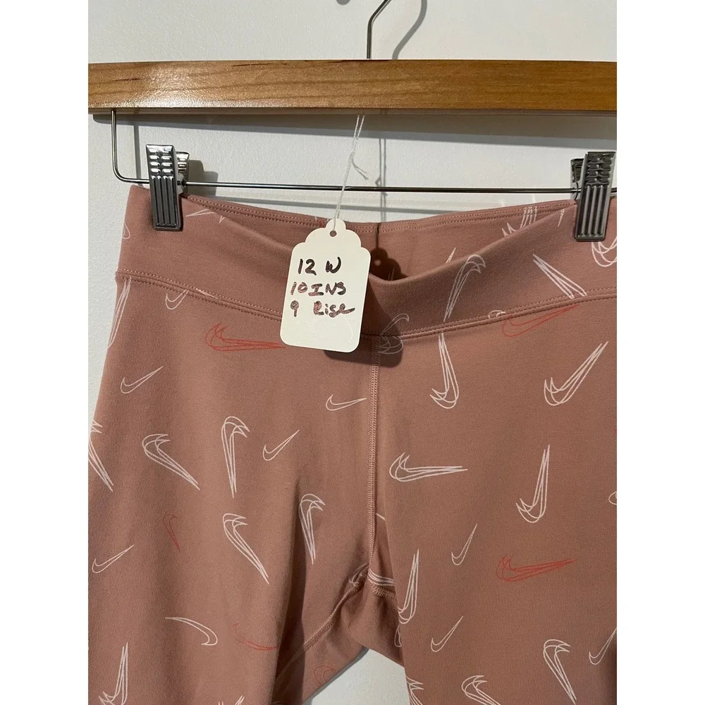 Nike Womens Essential Bike Shorts Pink Swoosh Monogram High Rise Athletic Small